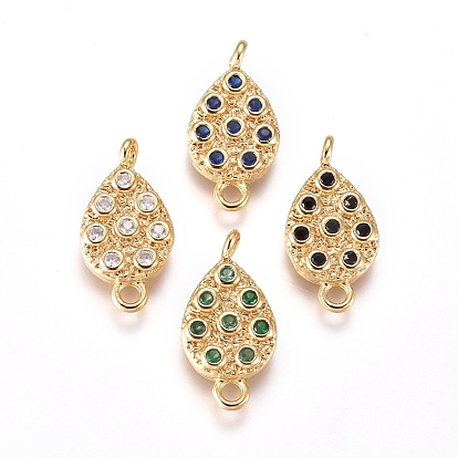 Brass Micro Pave Cubic Zirconia Links/Connectors, Teardrop, Golden