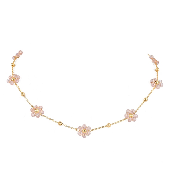 Колье из цветочных стеклянных бусин, латунные кабельные цепи