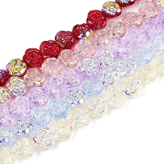 Гальванические стеклянные бусины, роза, с полным покрытием цвета радуги