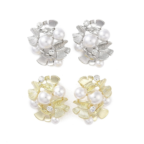 Brass with Resin Imitation Pearl Stud Earrings, with Micro Pave Cubic Zirconia, Flower