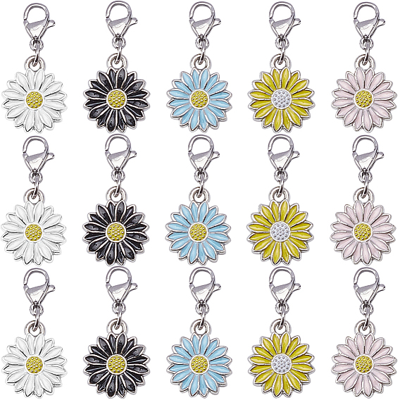 30Шт подвесные украшения из сплава эмали, из нержавеющей стали застежками омаров коготь, цветок