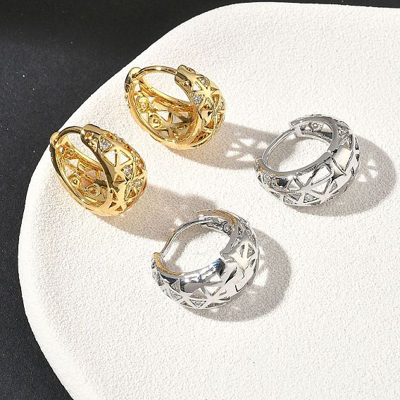 Серьги-кольца из полых треугольных латунных кристаллов с микропаве из прозрачных кубических цирконий, стойки покрытие, долговечный, без кадмия и без свинца