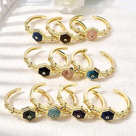 Женские шестиугольные латунные браслеты-манжеты с натуральными драгоценными камнями и кубическим цирконием., золотые