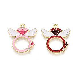 Подвески из сплава с эмалью ко дню святого валентина, подвески-кольца и крылья, золотые