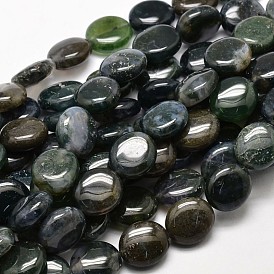 Flat Round Natural Moss Agate Bead Strands, 16x14x7mm, Hole: 1mm, about 25pcs/strand, 15.74 inch