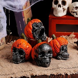 Halloween Ornaments, Resin Pumpkin Skull Figurines for Home Desktop Decoration