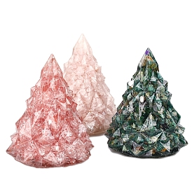 Decoración de exhibición de árbol de navidad de resina, con chips de piedras preciosas dentro de estatuas para decoración de la oficina en el hogar