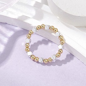 Латунные бусины и синтетические гематитовые бусины растягивающиеся кольца для женщин, куб и круглый