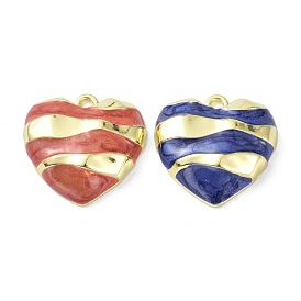 3D Heart Alloy Enamel Pendants, Light Gold