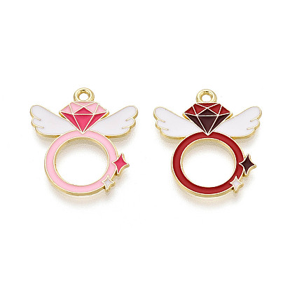 Подвески из сплава с эмалью ко дню святого валентина, подвески-кольца и крылья, золотые