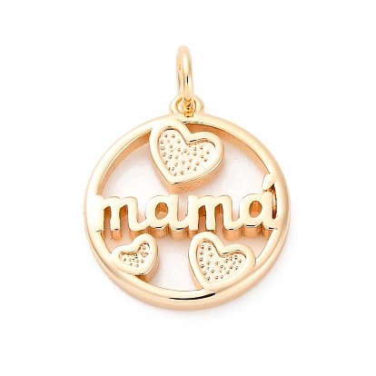 Латунные подвески ко дню матери, без кадмия, без никеля и без свинца, с целью перехода в кольце, Плоский круглый со словом мама