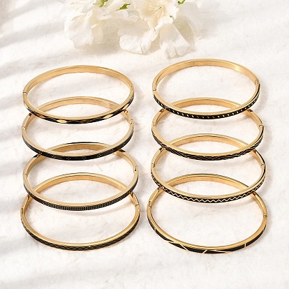 304 Stainless Steel Enamel Hinged Cuff Bangles for Women, Ion Plating(IP), Real 18K Gold Plated