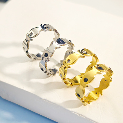 304 Кольца для женщин из нержавеющей стали с кристаллами и стразами, рыба