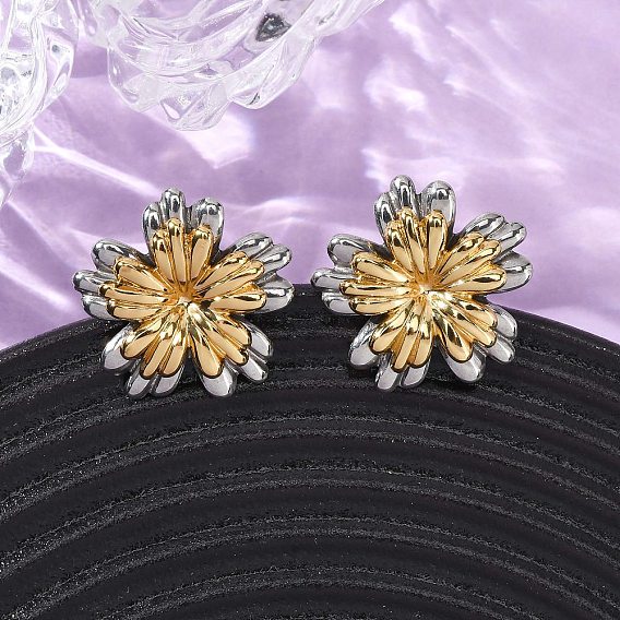 304 двухцветные серьги-гвоздики в форме цветка из нержавеющей стали, ионное покрытие (ip)