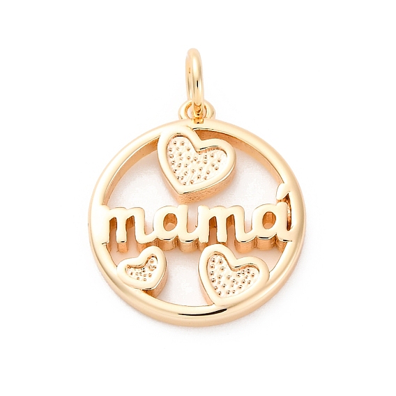 Латунные подвески ко дню матери, без кадмия, без никеля и без свинца, с целью перехода в кольце, Плоский круглый со словом мама