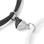2Pcs 2 Color Alloy Enamel Ghost Charm Bracelets Set, Magnetic Heart Couple Bracelets with Waxed Polyester