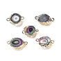 Natural Dyed Druzy Agate Nuggets Connector Charms, with Rack Plating Light Gold Plated Brass Edge, Cadmium Free & Lead Free