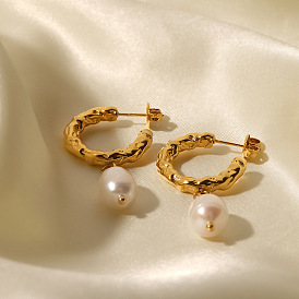 Natural White Freshwater Pearl Earrings for Women - French Titanium Steel 18K Gold Plated Jewelry