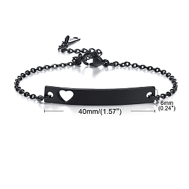 Stainless Steel Hollow Rectangle with Heart Link Bracelet