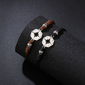 Сплав ссылка браслеты, Регулируемые плетеные браслеты из воска для мужчин, компас