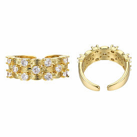 Cubic Zirconia Candy Shape Open Cuff Rings, Real 18K Gold Plated Brass Jewelry for Women, Nickel Free