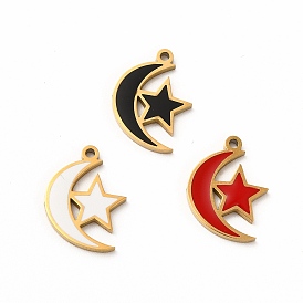 Ion Plating(IP) 304 Stainless Steel Pendants, With Enamel, Moon with Star
