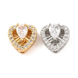 Brass Micro Pave Clear Cubic Zirconia Beads, Heart