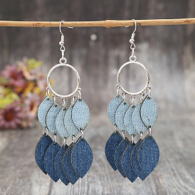 Imitation Leather & Zinc Alloy Dangle Earrings, Horse Eye, Platinum