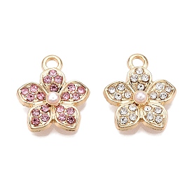 Rack Plating Alloy Pave Rhinestone Pendants, with ABS Plastic Imitation Pearl, Flower