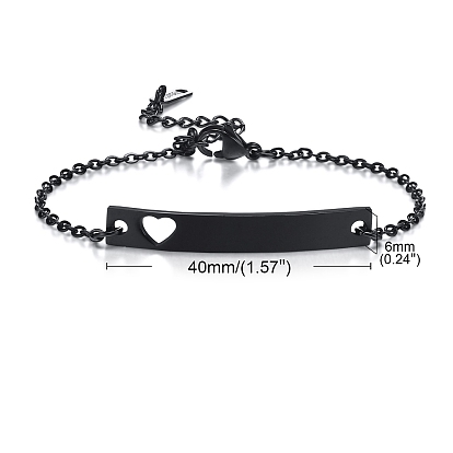 Stainless Steel Hollow Rectangle with Heart Link Bracelet
