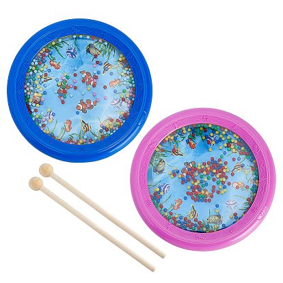 2 шт. АБС-пластик, волнообразные бусины, океанский барабан, с 2шт. деревянной голенью с круглой головкой, музыкальный инструмент