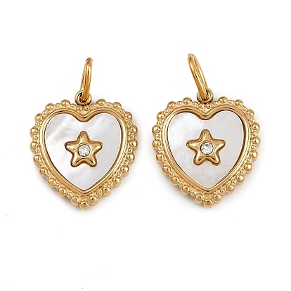 304 подвески из натуральной ракушки из нержавеющей стали, подвески в форме сердца с кристаллами и кольцами, ионное покрытие (ip)