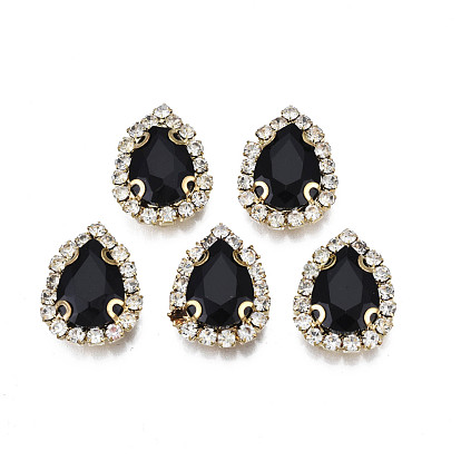 Sew on Rhinestone, Opaque Glass Rhinestone, with Brass Prong Settings, Faceted, Teardrop