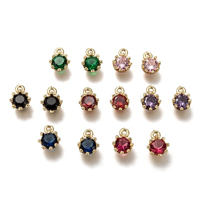 Brass Micro Pave Cubic Zirconia Charms, Flower, Golden