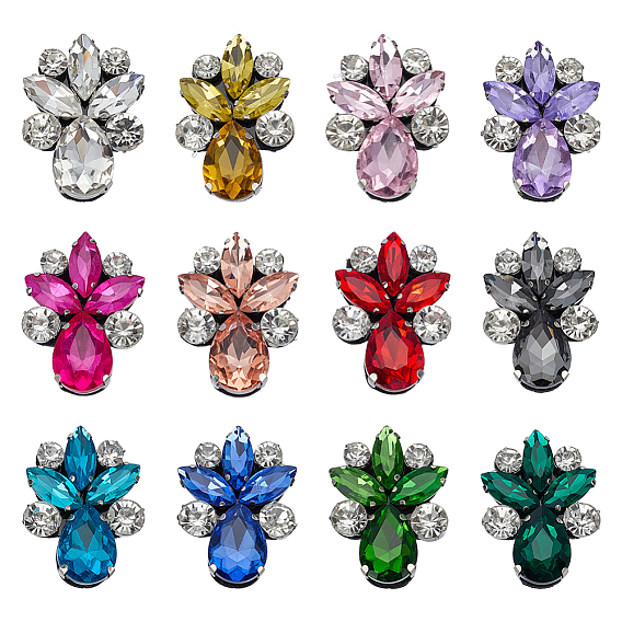 12 шт. 12 цветные стразы-цветы с фетровыми нашивками для пришивания и утюжки, аппликации из ткани, платина