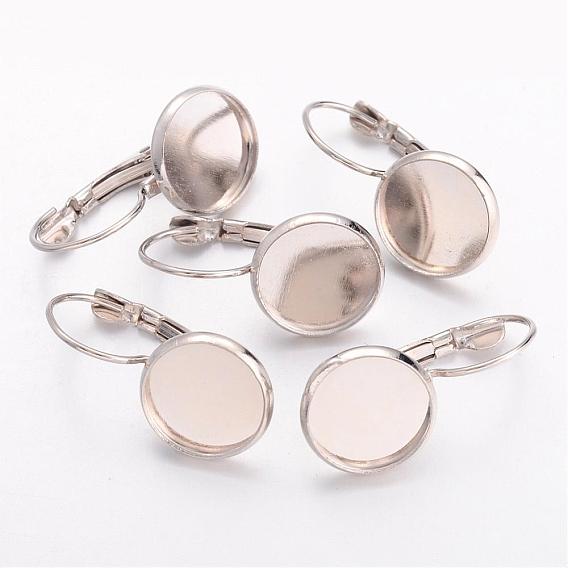 Brass Leverback Earring Findings, Lead Free, Cadmium Free and Nickel Free, 14x24mm, Cabochon: 12mm inner diameter.
