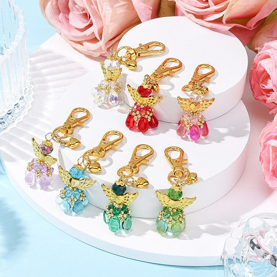 Стеклянные подвесные украшения, ангел, с сплава шарнирного когтя омара застежками, золотые