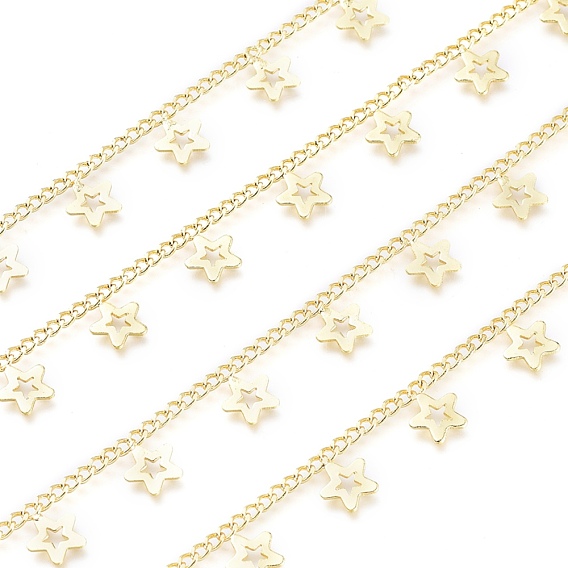Brass Curb Chains, with Star Charm & Spool, Soldered, Long-Lasting Plated