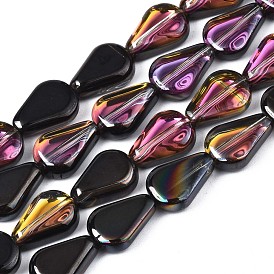 Electroplate Glass Beads Strands, Half Plated, Teardrop