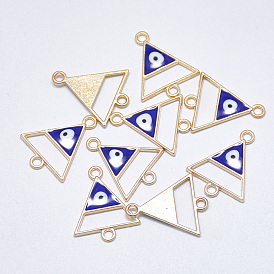Alloy Enamel Links Connectors, Triangle with Evil Eye, Light Gold