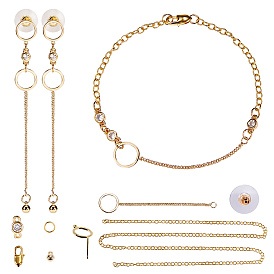 DIY Earring and Bracelets Making, with Brass Pendants, Brass Micro Pave Cubic Zirconia Links, Oval Brass Lobster Claw Clasps and Brass Ear Stud Component
