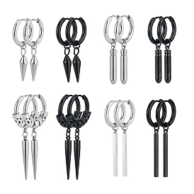 16шт. 8 стиль 304 и 201 серьги-кольца из нержавеющей стали с булавками из нержавеющей стали, пуля, конус и прямоугольник