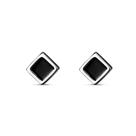 Серебряные серьги-гвоздики с черной эмалью и ромбом tinysand@ 925, 3.7 мм, штифты : 0.8 мм