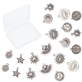 20Pcs 10 Style 304 Stainless Steel Pendants, Sun & Star & Fan & Flat Round