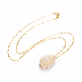 Cowrie Shell Pendants Necklaces, with Brass Cable Chains