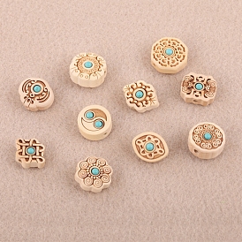 Boxwood Beads, with Synthetic Turquoise