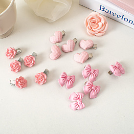 Sweetheart Pink Peach Hair Clips with Floral Braids and Butterfly Bow for Girls