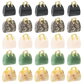 5 шт. 5 стили латунные подвески из синтетического синего авантюрина, натурального вишневого агата, зеленого авантюрина, розового кварца и родонита, подвески для сумочек, золотые