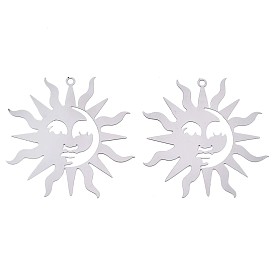 201 Stainless Steel Filigree Pendants, Etched Metal Embellishments, Sun
