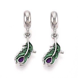 Подвеска из эмалированного сплава с покрытием из сплава в европейском стиле, Подвески с большими отверстиями, без кадмия, без никеля и без свинца, перо, платина